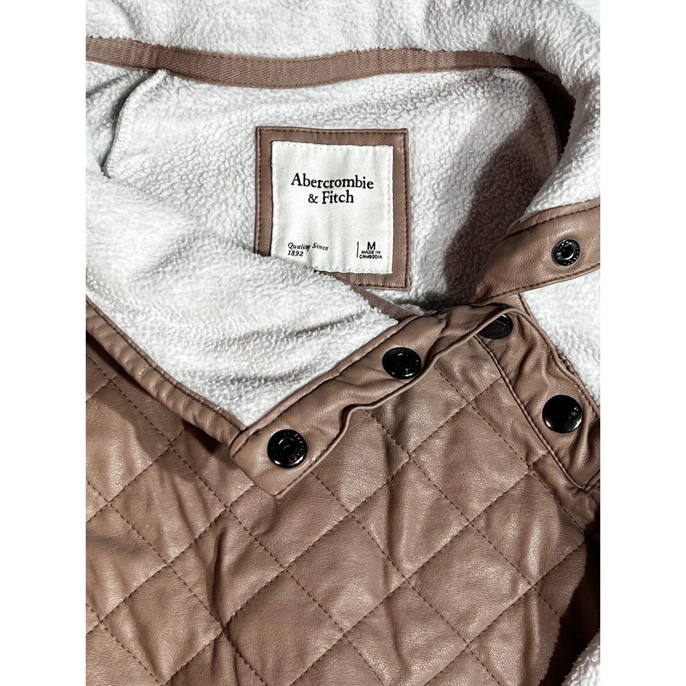 Abercrombie & Fitch Quilted Faux Leather Fleece Pullover Tan Cream Medium